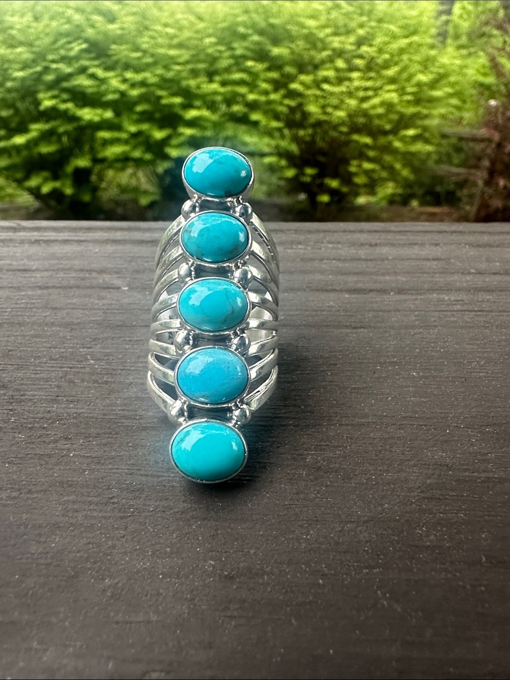 Navajo Thomas Yazzie 5 Stone Kingman Sterling Silver Ring